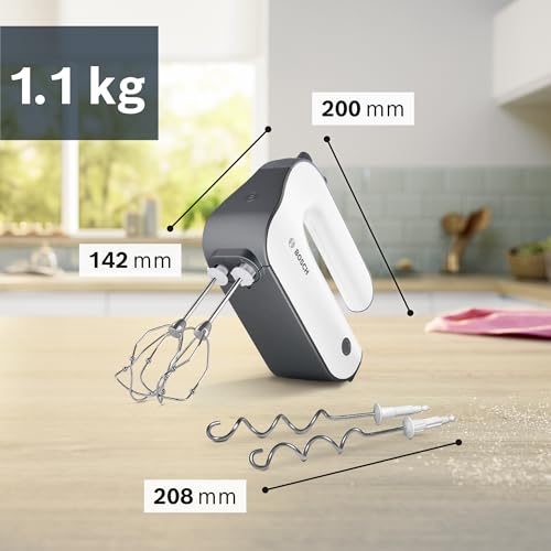 Bosch MFQ49300 - Batidora de mano, 5 niveles, 2 varillas de acero inox gancho para amasar 850 W, color blanco/plateado oscuro - imagen 2