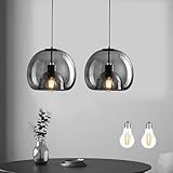 Bravsekai 2-Pack Large Smoke Glass Pendant Lights for Kitchen Island, Includes Extra Bulbs & 4.26FT Adjustable Cord, Modern Pendant Lighting Fixtures for Kitchen, Dining Room, Living Room