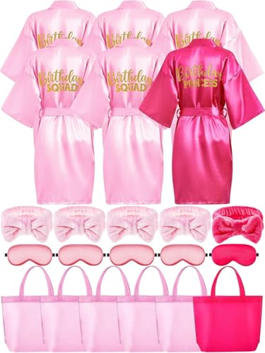 LYCN 24Pcs Grils Spa Party Supplies 6 Spa Party Robes 6 Headbands 6 Eye Masks 6 Tote Bags for Birthday Sleepover Bath (UK, Numeric, 62, Size 8)