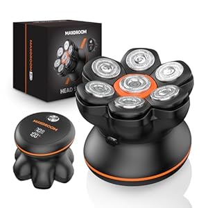 MAXGROOM Rasoir Tête Chauve Homme - Rasoir Électrique Crâne à Têtes Flottantes 7D - Étanche IPX6 & Nettoyage Magnétique - 2 Vitesses - Idée Cadeau Homme (Noir)