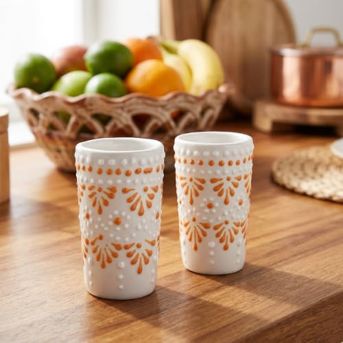 Image of Talavera Shot Glasses Set of 4 Authentic Mexican Tequila Shot Glasses - Hand-painted - 2 Oz (Cascada Agave Sunset)