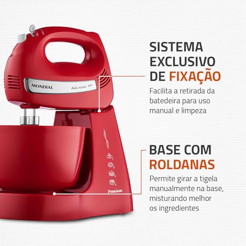 Batedeira Bella Massa, Mondial, Vermelho/Inox, 500W, 220V - B-29 NP