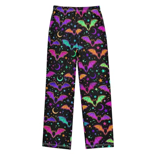 ZZXXB Colorful Bat and Galaxy Star Boys Long Pants Soft Trousers Elastic Waist Kids Lounge Bottoms with Pockets S-XL