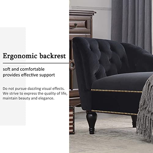 58" Velvet Chaise Lounge, Button Tufted Right Arm Facing Lounge Chair, Elegant Victorian Vintage Style Upholstered Couch With Nail Head Trim & Solid Wood Legs For Living Room, Office, Black #TOP6