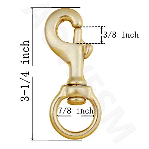 Aowesm 3-1/4 Inch Solid Brass Swivel Bolt Snap Hooks 7/8 Inch Swivel Eye Single Ended Scuba Diving Clips Keychain Holder For Dog Collar, Pet Leash, Flag Halyard And More (2 Pieces) #TOP2