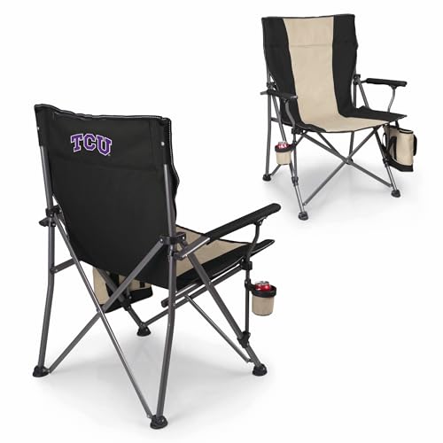 PICNIC TIME NCAA TCU Horned Frogs Big Bear XXL Camp Chair with Cooler, Heavy Duty Beach Chair, 500 lb Capacity Camping Chair with Carry Bag, (Black)