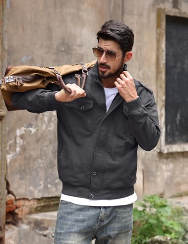 Image of TACVASEN Men's Lightweight Military Cotton Jacket Casual Windbreaker Coat | with zipper and hidden snap,stand collar,multi pockets,tactical m65 field cargo outerwear for winter & fall,utility windproof