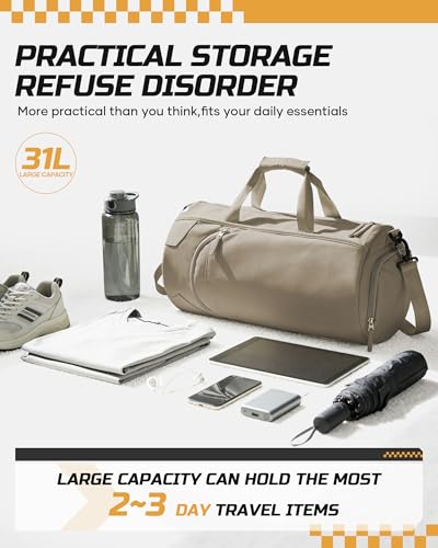 Image of Gym Bag for Women And Mens with Shoe Compartment, Large Duffle Bag with Wet Pocket Carry-on Gym Duffle Bag for Travel and Sports Weekender Overnight Workout Bag Brown