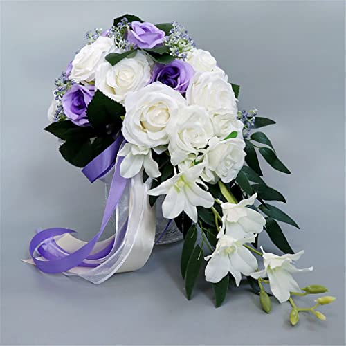Bouquet de mariée goutte d'eau en roses de simulation pourpres - 4