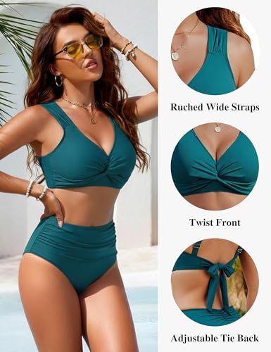Image of Blooming Jelly Women High Waisted Bikini Sets Tummy Control Swimsuits Color Block Two Piece Drawstring Bathing Suit