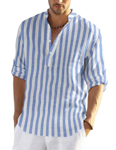 COOFANDY men's cotton linen henley long sleeve t-shirt