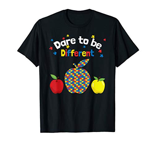 Colorful cute autism Apple Dare to be differrent grandchild T-Shirt