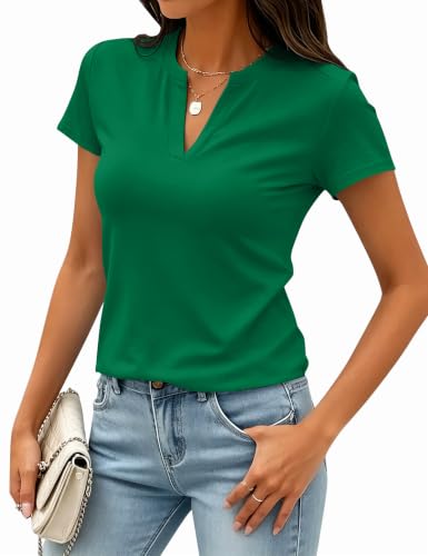 Image of Meetrendi Women's Notch V Neck T-Shirt Slim Fit Premium Cotton Blend Short Top