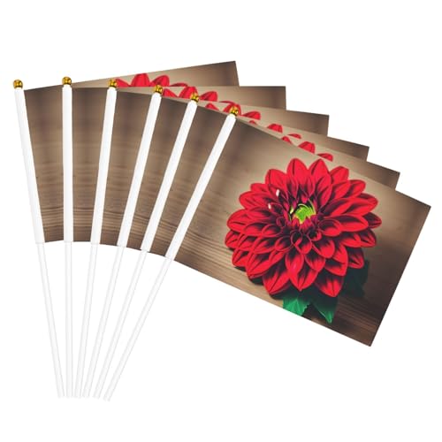 Planche en bois rétro avec imprimé dahlia rouge - Drapeau polyvalent - Drapeaux polyvalents - Pour les fêtes, les défilés, les décorations de vacances