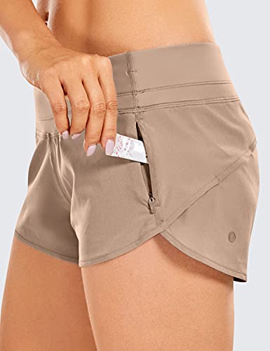 Crz Yoga Women's Quick Dry Workout Running Shorts Mesh Liner - 2.5 Inches Drawstring Sport Gym Athletic Shorts Zip Pocket Mineral Brown Medium #TOP2