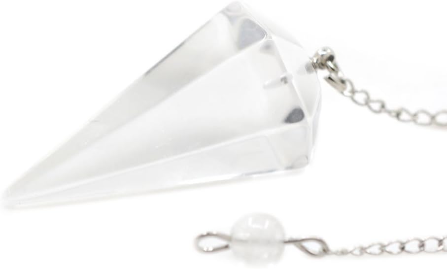 Justinstones Natural Clear Quartz Gemstone Rock Crystal Hexagonal Pointed Reiki Chakra Pendant Pendulum