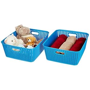 Amazon Brand – Solimo Storage Basket, Set of 2, Large, Blue, Plastic