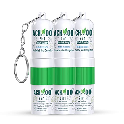 Image of ACHOO 2 In 1 Inhaler and Roll On Relief From Cold, Cough, Blocked Nose, Headache and Breathing difficulty | Cold & Nasal Congestion With 100% Natural Active Ingredients (Pack of 3)