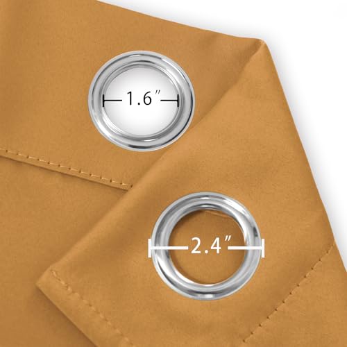 Image of LEMOMO Blackout Curtains 66 x 54 Inch Long Mustard Yellow Curtains Set of 2 Panels Room Darkening Curtains for Bedroom and Living Room