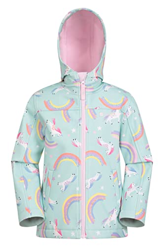 Mountain Warehouse Exodus Kids Softshell Jacket - Breathable, Wind & Water Resistant, Fleece Lined Coat for Boys & Girls - For Autumn, Winter, Hiking & Outdoors Mint - Unicorn Kids Size 5-6 Years