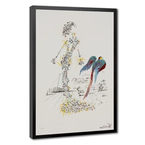 Toile Salvador Dalí Lady avec perroquet, cadre suspendu bois déco haut de gamme
