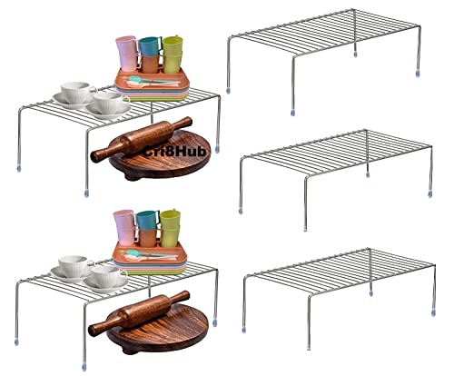 Image of Cri8Hub 5 Pcs Heavy Stainless Steel Kitchen Dish Rack Expandable Storage Shelves for Kitchen Cabinets Multipurpose Organizer Extend with Anti-Rust Nano Coating (Pack of 5)