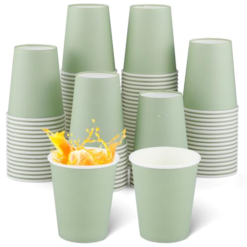 NatNarr Lot de 100 gobelets en carton vert sauge, 260 ml, gobelets jetables en carton pour anniversaire, vacances, mariage