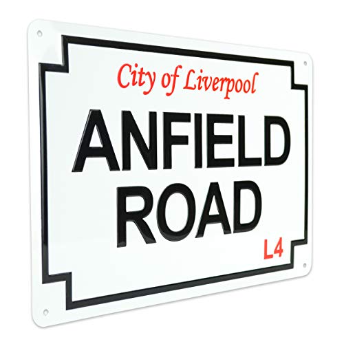 Anfield Road Liverpool Street Sign Large - Embossed Tin Sign