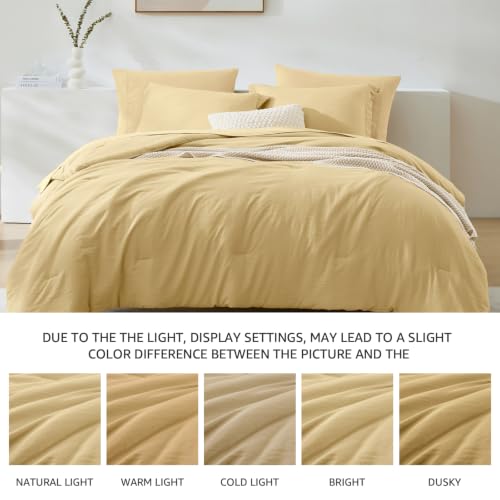 Image of Full Size Comforter Sets-7 Pieces Ultra Soft Bed in a Bag Full Bedding Sets | Prewashed All Season Comforter with Sheets, Pillow Shams & Pillowcases,Butter yellow