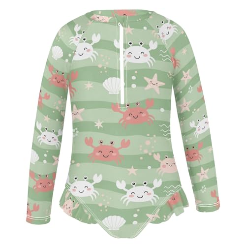 Cute Sea Crab Pattern Girls Rash Guard Swimsuits Long Sleeve One Pieces Bathing Suit UPF 50+ Zipper Swimwear2