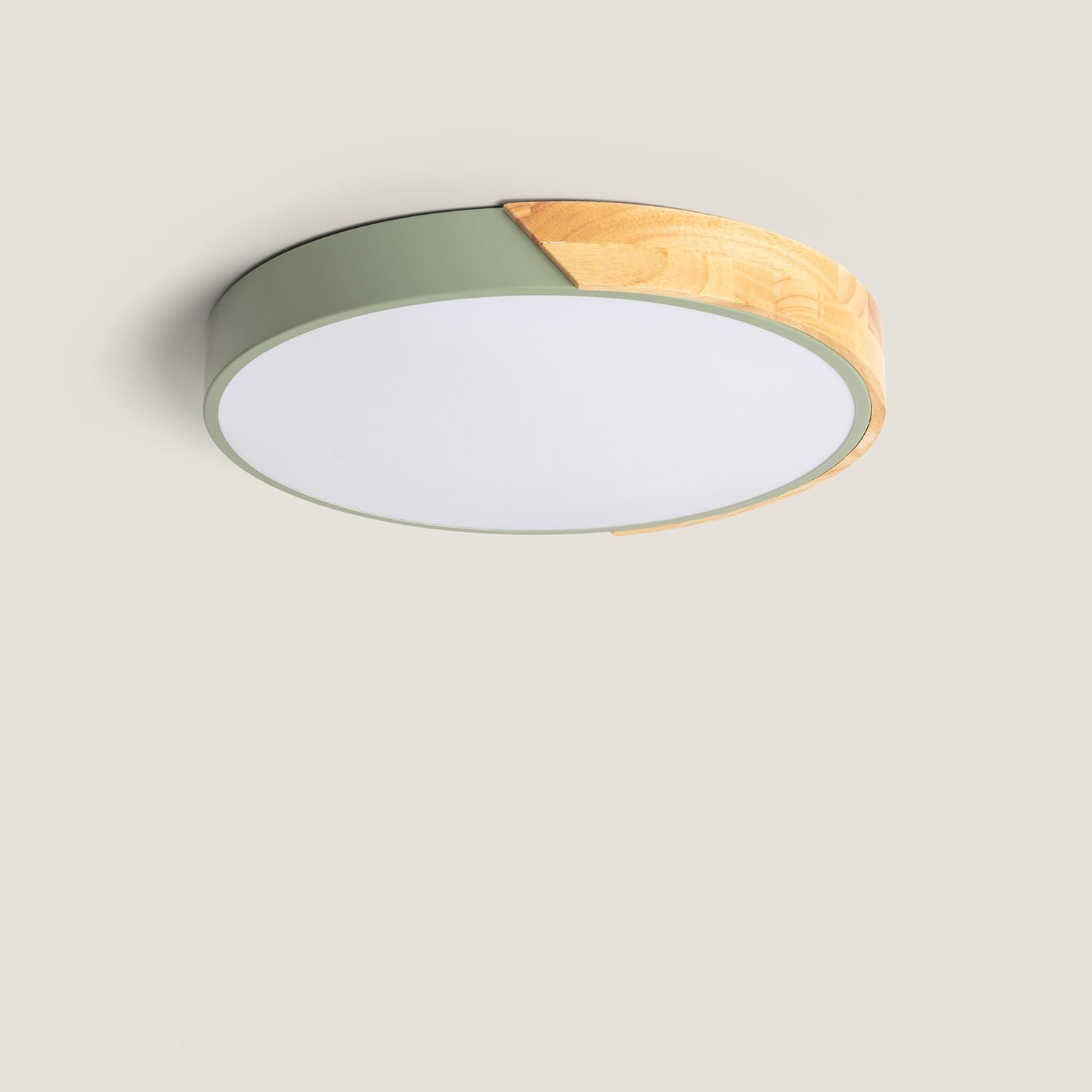 LEDKIA Plafoniera LED Circolare da 24 W in Legno e Alluminio, Ø 418 mm, CCT | CCT Selezionabile | Ø418 mm | Metallo e Legno | Verde Celadon