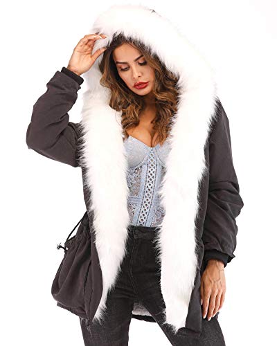 Aofur Women Military Winter Casual Outdoor Coat Hoodie Jacket Long Trench Parkas (X-Large, Black)