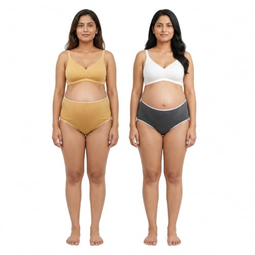 Women's Pregnancy Panties Pack of 2 | High Waist Soft Cotton Lycra Maternity Briefs | Comfortable Fit-image-34