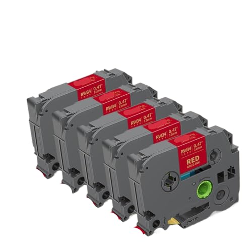 Cintas de cinta de satén 5pk 12 mm TZE-RN34 compatible PT-D215E Embellish Etaper(Gold on Red)