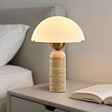 rzoizwko White Dome Table Lamp with Frosted Glass Shade, Mid-Century Modern Natural Stone Base Desk Lamp for Bedroom Nightstand, Scandinavian Bedside Light, 17.7 x 11.8 in