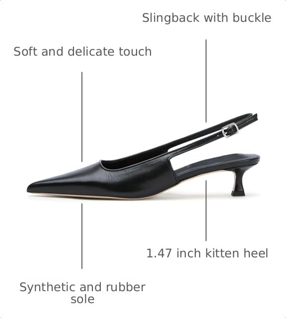 Image of KysBloes Pointed Toe Slingback Kitten Heels for Women Low Heel Pointed Toe Pumps Formal Dress Shoes Sling Back Heels