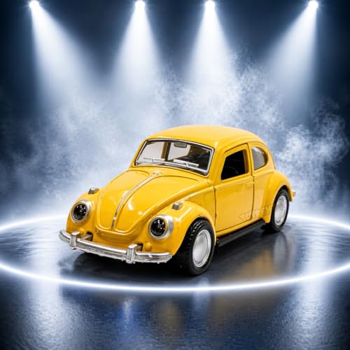 Image of 1:36 Scale 1967 Classic Yellow VW Beetle Die-Cast Pull Back Toy Car with Openable Doors, Metal Body Collectible Model for Kids & Adults