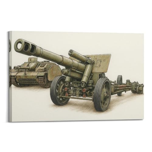 OKNGB Póster de armas de Alemania de la Segunda Guerra Mundial, póster de Schwere Feldhaubitze, pintura decorativa, lienzo, pósteres de pared e impresión artística moderna para decoración de