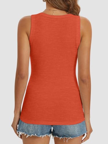 ATHMILE Women Tank Tops Summer Casual Ribbed Sleeveless Basic Cami Top Slim Henley Button Down Blouses Beach4