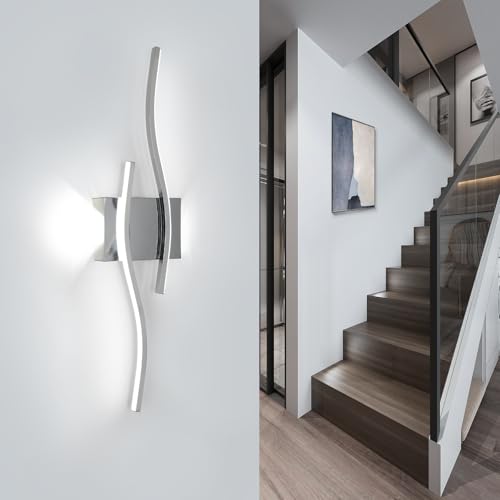 Comely Lámpara de Pared Interior LED, Apliques de Pared 20W 2250LM, Aplique de Interior Moderna de Aluminio para Salón Dormitorio Pasillo Escalera, Luz blanca fría 6500K (Cromo)