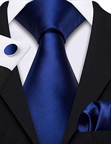 Image of Barry.Wang Plain Men Silk Ties Extra Long Satin Necktie for Wedding Business Handkerchief Cufflinks Set Solid Colors