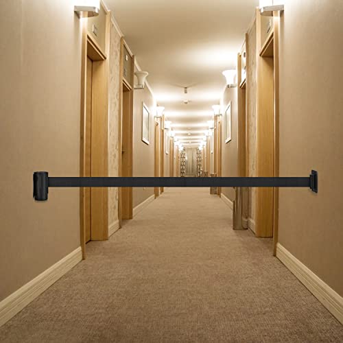 Flexzion Retractable Wall Barrier Belt Retractable Rope Safety Barriers 10 Ft / 3M Black Wall Mounted Stanchions With Retractable Belts Crowd Barrier Tape Queue Line Dividers Steel Case #TOP7