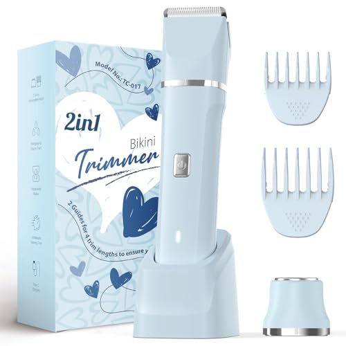 Risina Bikini Trimmer for Women - Body Hair Trimmer Shaver for Women's Grooming, Wet & Dry Use Groomer, Dusk Razor for Women, Ladies Electric Razors for Legs, Female Trimmer for Private Area, Blue