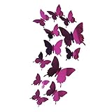 Bigban 12 PC Wall Stickers Decal Butterflies 3D Mirror Wall Art Home Decors (Hot Pink)