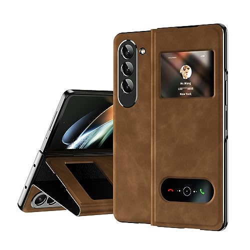 Étui Samsung Galaxy Z Fold 7 rabat cuir nappa marron avec béquille
