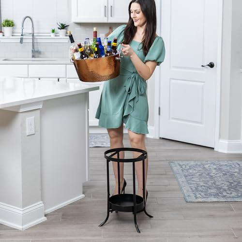 BREKX Double-Walled Insulated Anchored Drink Tub & Drink Bucket with Double Hinged Handles, Metal Beverage Tub with Stand for Parties, Rose Gold