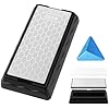 Double-Sided Diamond Sharpening Stone, Knife Sharpening Stone with Extra Fine 600/Coarse 200 Grit Diamond Plate, Silver, 7 x 3.5 Inch