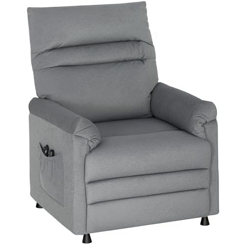HOMCOM Sillón Relax Reclinable Eléctrico, con Calor Lumbar y Masaje Vibración, Sillón Masaje Relax, Motor Silencioso, Función de Memoria, Bolsillos, Control Remoto con USB, Tejido Pet Friendly, Gris