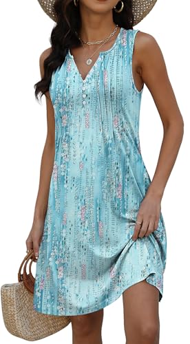 Image of Disamer Beach Dresses for Women 2026 Vacation Swim Cover up V-Neck Summer Dress Button Down Sleeveless Boho Floral Sundress