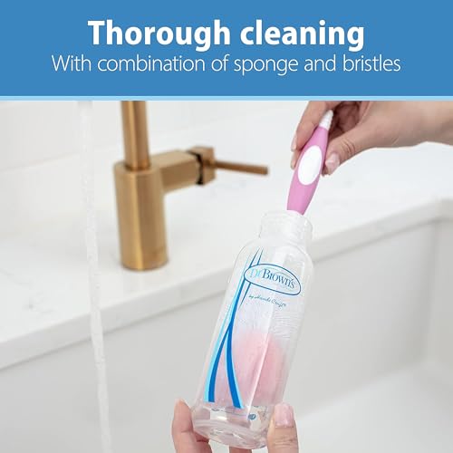 Image of Dr. Brown's Reusable Sponge Baby Bottle Cleaning Brush with Suction Cup Stand, Scrubber and Nipple Cleaner, BPA-Free, Pink, 2-Pack